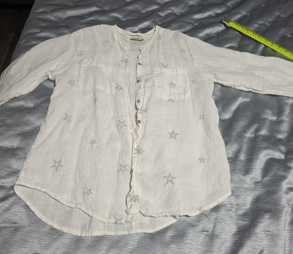 Elegant Linen White Star Embroidered Women's Tunic